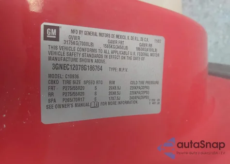 2008 Chevrolet Avalanche 1500 Lt z USA, uszkodzony, nr VIN 3GNEC12078G186764